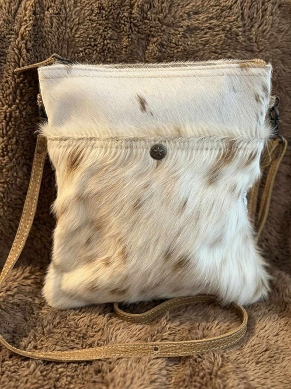 NWOT Myra Full Hair-On Cowhide 3-Compartment Crossbody Bag | Western Boho - Picture 3 of 11